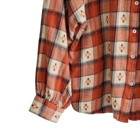 Garance Paris Flannel Shirt Button Up Orange Print Checkered Farmcore‎ Medium - Picture 7 of 14